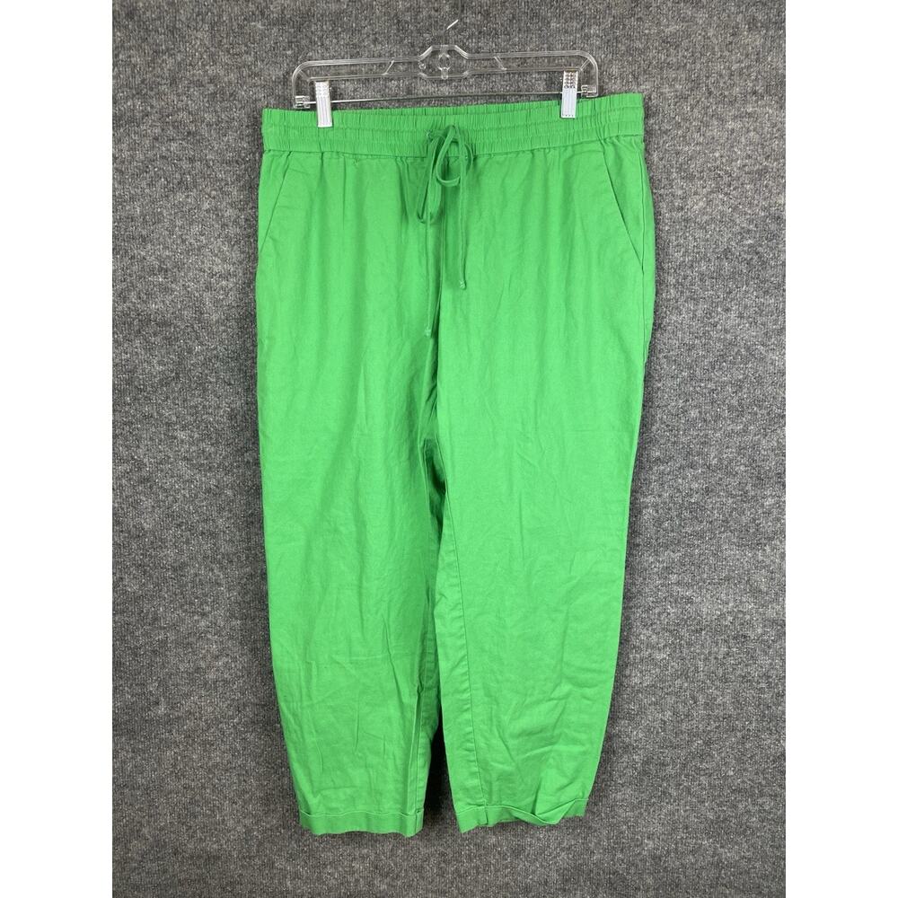 J. Crew Factory Linen Pants Size 14 Lime Green Strech‎ Waist Drawstring